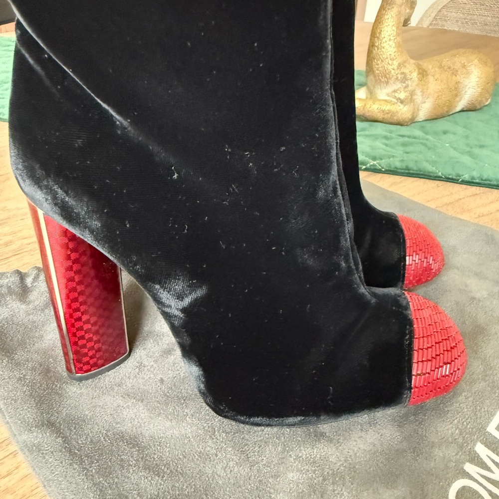 Tom Ford Black Boots with Red Accents NEW WITH TAGS - Picture 5 of 8